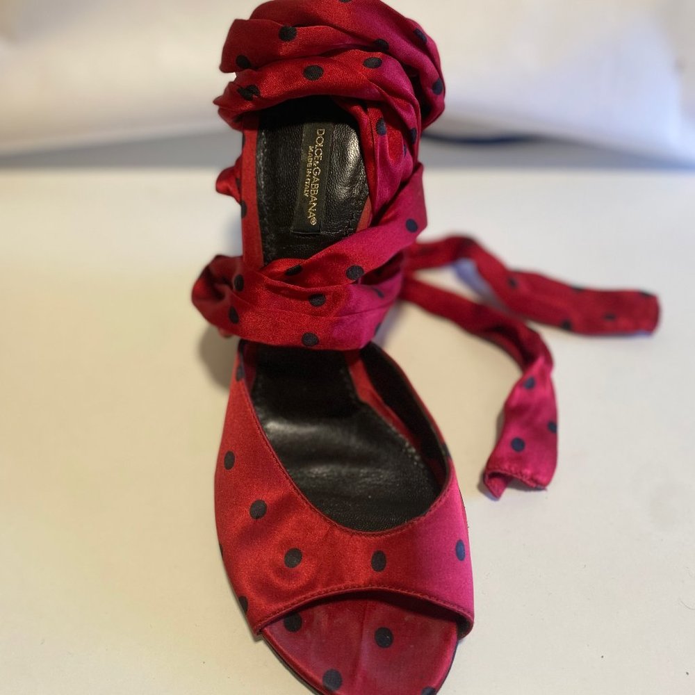 Dolce & Gabbana Satin Polka Dot Sandals size 38 New